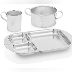 New Without Box! Kiddobloom Children Stainless Steel Princess Dinnerware Set!